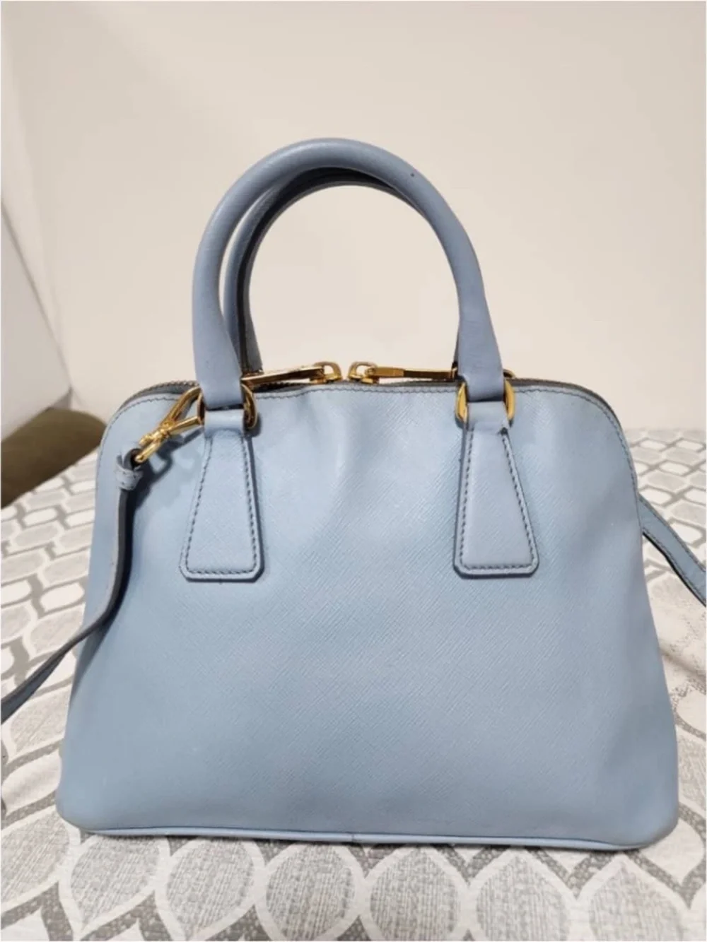 Authentic PRADA Saffiano Lux Small Promenade Tote Bag Blue